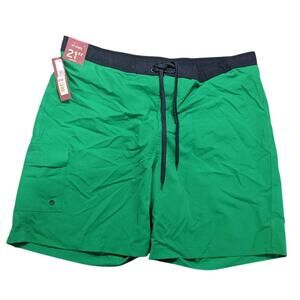 Swim Trunks Merona XXL Green Men 21 Inch Drawstring Closure Knee Length NWT